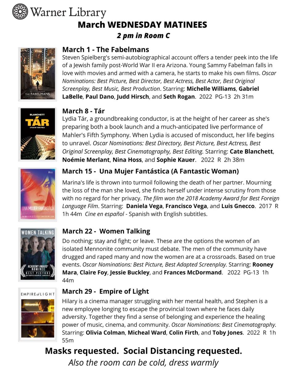 Warner Library March Movie Flyer