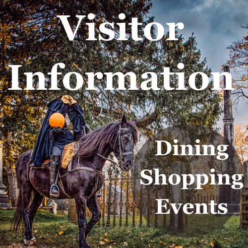 Image of headless horseman with text that reads Visitor Information for Sleepy Hollow